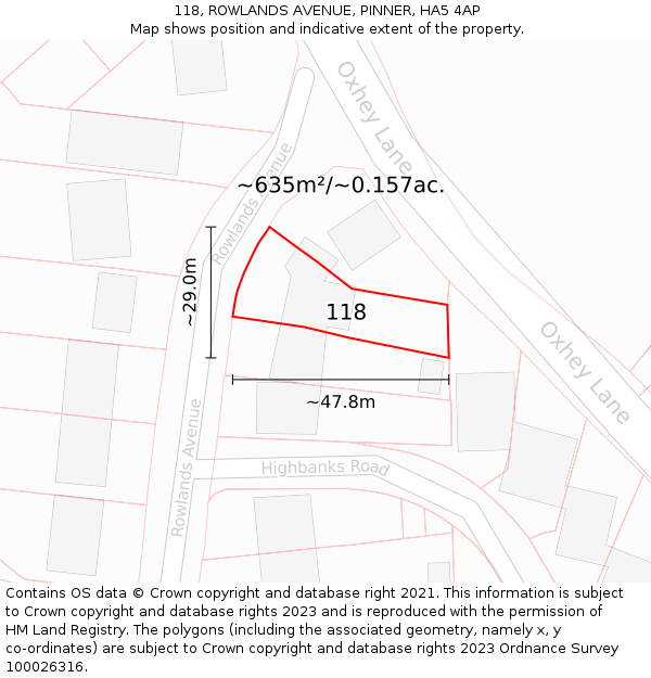 118, ROWLANDS AVENUE, PINNER, HA5 4AP: Plot and title map