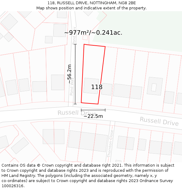 118, RUSSELL DRIVE, NOTTINGHAM, NG8 2BE: Plot and title map