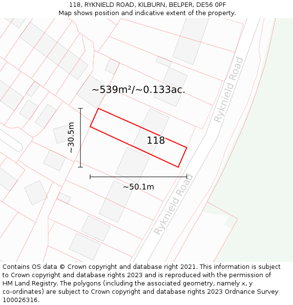 118, RYKNIELD ROAD, KILBURN, BELPER, DE56 0PF: Plot and title map