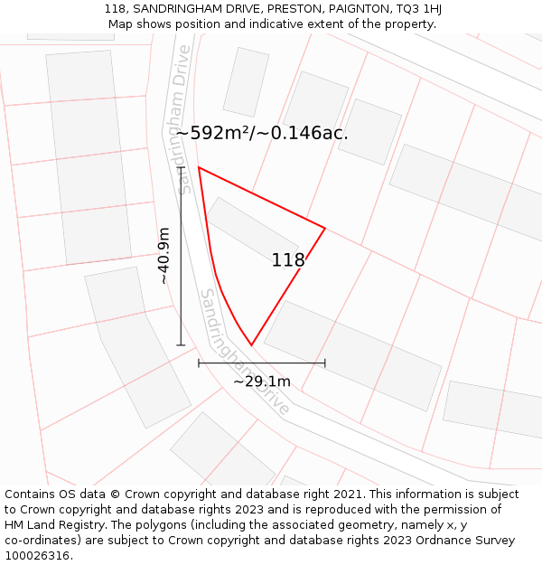 118, SANDRINGHAM DRIVE, PRESTON, PAIGNTON, TQ3 1HJ: Plot and title map