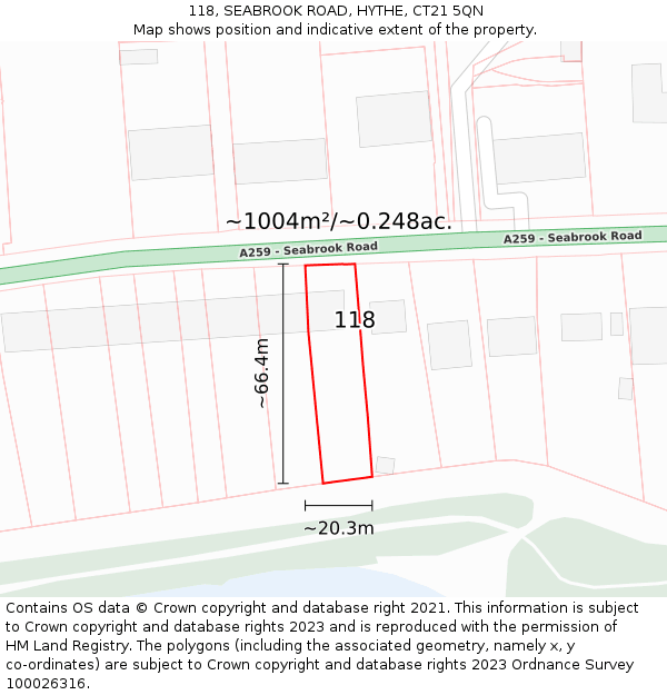 118, SEABROOK ROAD, HYTHE, CT21 5QN: Plot and title map