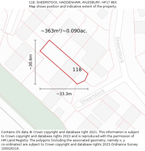 118, SHEERSTOCK, HADDENHAM, AYLESBURY, HP17 8EX: Plot and title map