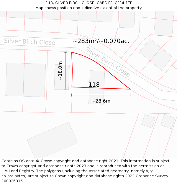 118, SILVER BIRCH CLOSE, CARDIFF, CF14 1EP: Plot and title map