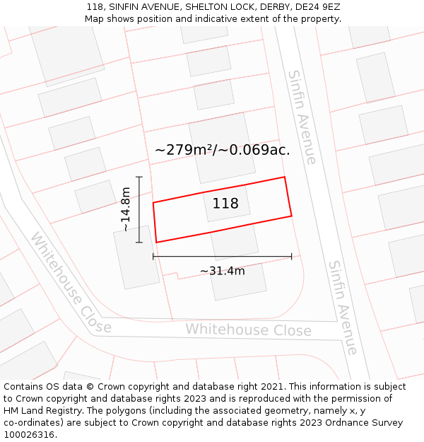 118, SINFIN AVENUE, SHELTON LOCK, DERBY, DE24 9EZ: Plot and title map