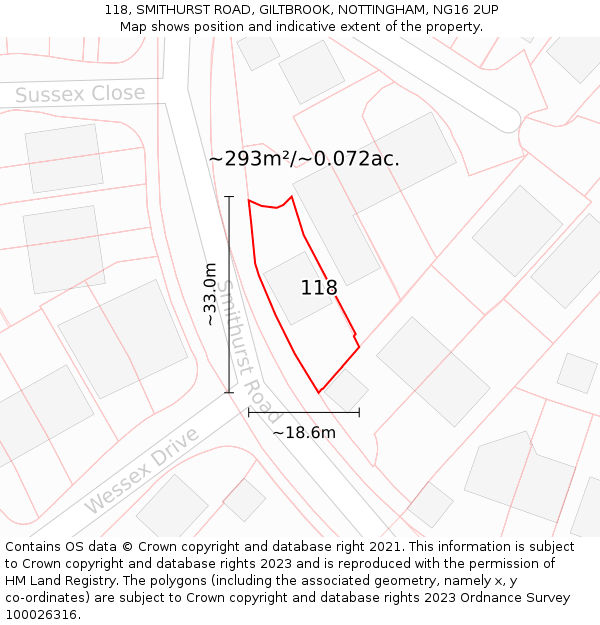 118, SMITHURST ROAD, GILTBROOK, NOTTINGHAM, NG16 2UP: Plot and title map