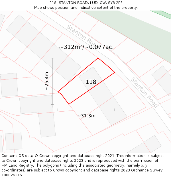 118, STANTON ROAD, LUDLOW, SY8 2PF: Plot and title map