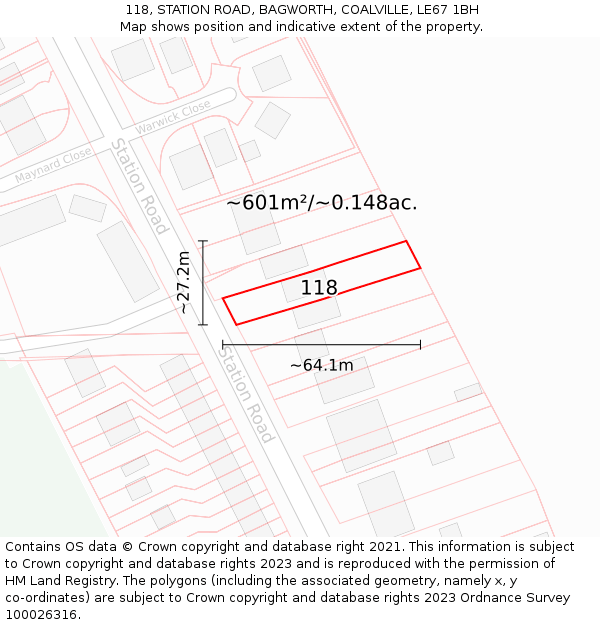 118, STATION ROAD, BAGWORTH, COALVILLE, LE67 1BH: Plot and title map