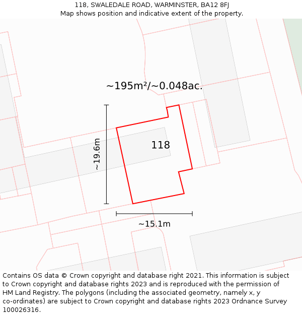118, SWALEDALE ROAD, WARMINSTER, BA12 8FJ: Plot and title map