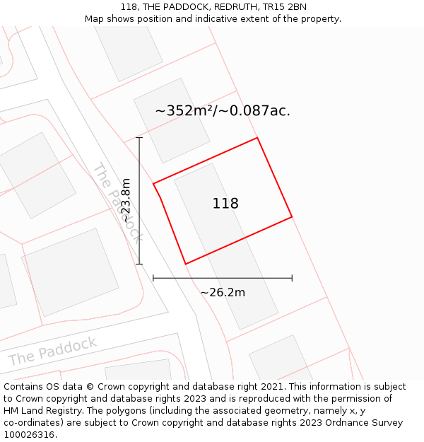 118, THE PADDOCK, REDRUTH, TR15 2BN: Plot and title map
