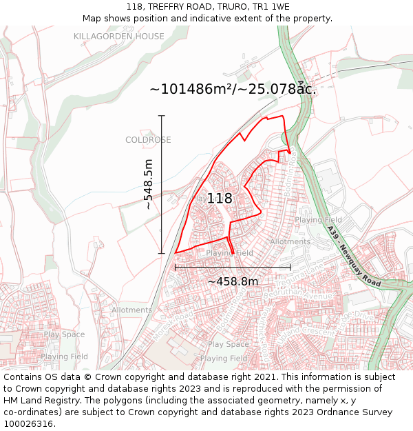 118, TREFFRY ROAD, TRURO, TR1 1WE: Plot and title map