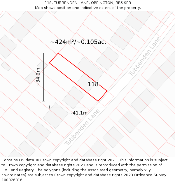 118, TUBBENDEN LANE, ORPINGTON, BR6 9PR: Plot and title map