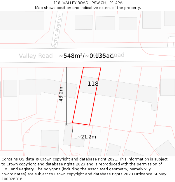 118, VALLEY ROAD, IPSWICH, IP1 4PA: Plot and title map