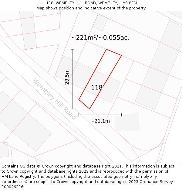 118, WEMBLEY HILL ROAD, WEMBLEY, HA9 8EN: Plot and title map