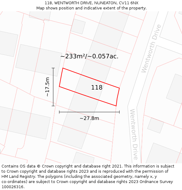 118, WENTWORTH DRIVE, NUNEATON, CV11 6NX: Plot and title map