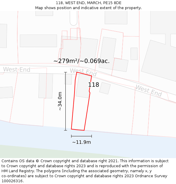 118, WEST END, MARCH, PE15 8DE: Plot and title map
