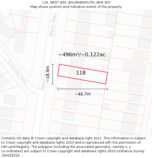 118, WEST WAY, BOURNEMOUTH, BH9 3DY: Plot and title map