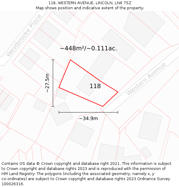 118, WESTERN AVENUE, LINCOLN, LN6 7SZ: Plot and title map
