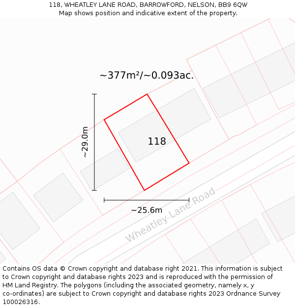 118, WHEATLEY LANE ROAD, BARROWFORD, NELSON, BB9 6QW: Plot and title map