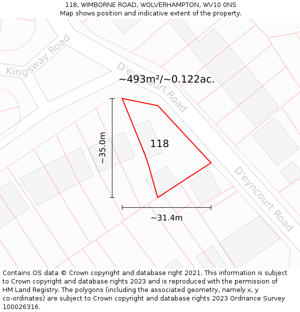 118, WIMBORNE ROAD, WOLVERHAMPTON, WV10 0NS: Plot and title map