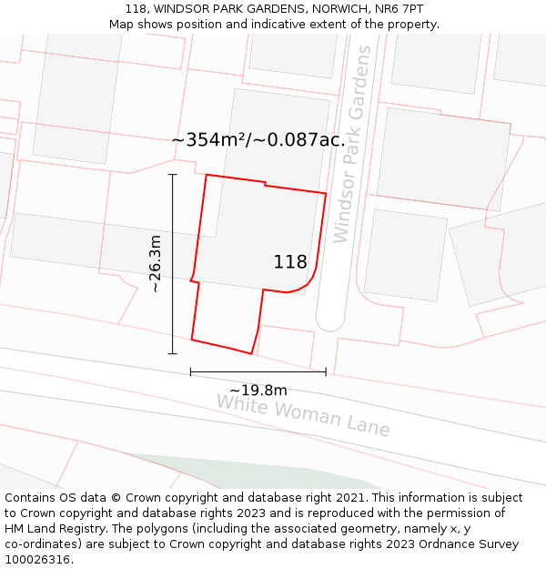 118, WINDSOR PARK GARDENS, NORWICH, NR6 7PT: Plot and title map