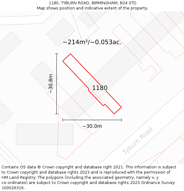 1180, TYBURN ROAD, BIRMINGHAM, B24 0TD: Plot and title map