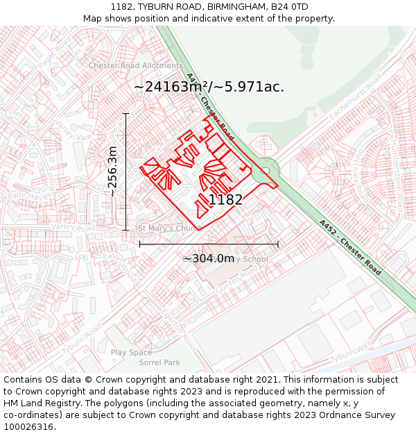 1182, TYBURN ROAD, BIRMINGHAM, B24 0TD: Plot and title map