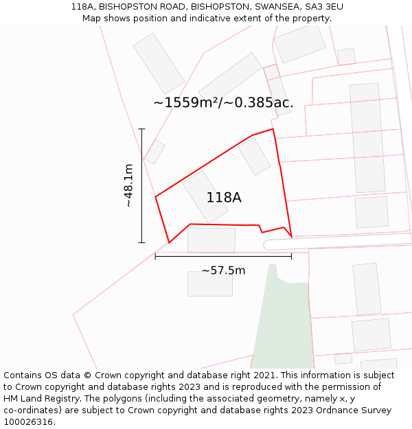 118A, BISHOPSTON ROAD, BISHOPSTON, SWANSEA, SA3 3EU: Plot and title map