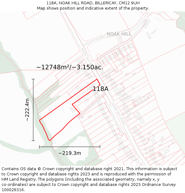 118A, NOAK HILL ROAD, BILLERICAY, CM12 9UH: Plot and title map