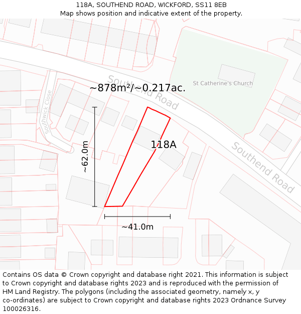118A, SOUTHEND ROAD, WICKFORD, SS11 8EB: Plot and title map