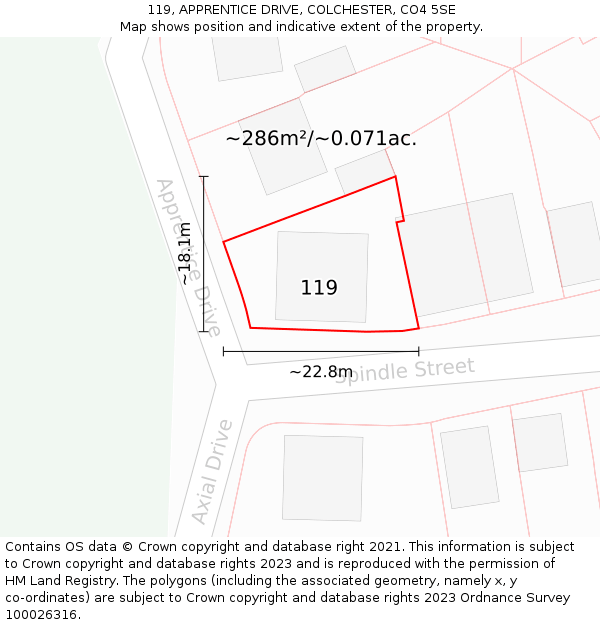 119, APPRENTICE DRIVE, COLCHESTER, CO4 5SE: Plot and title map