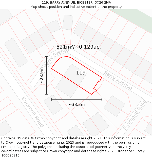 119, BARRY AVENUE, BICESTER, OX26 2HA: Plot and title map