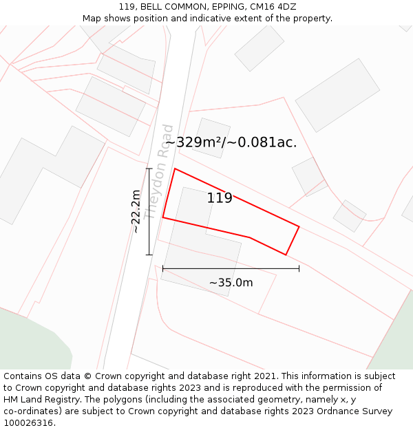 119, BELL COMMON, EPPING, CM16 4DZ: Plot and title map
