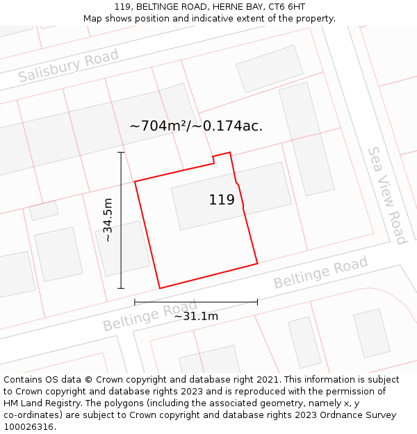 119, BELTINGE ROAD, HERNE BAY, CT6 6HT: Plot and title map