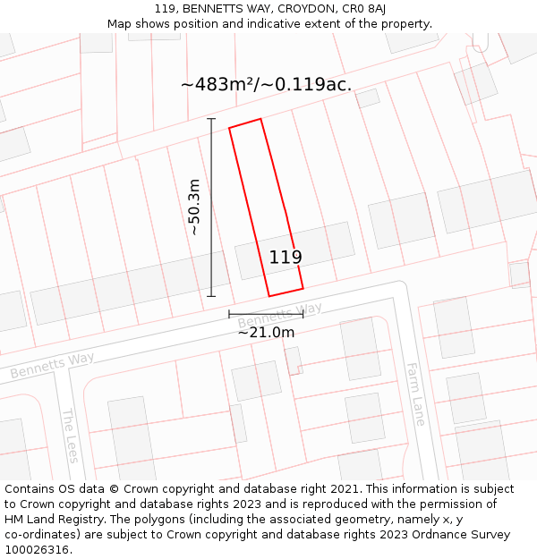 119, BENNETTS WAY, CROYDON, CR0 8AJ: Plot and title map