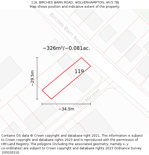 119, BIRCHES BARN ROAD, WOLVERHAMPTON, WV3 7BJ: Plot and title map