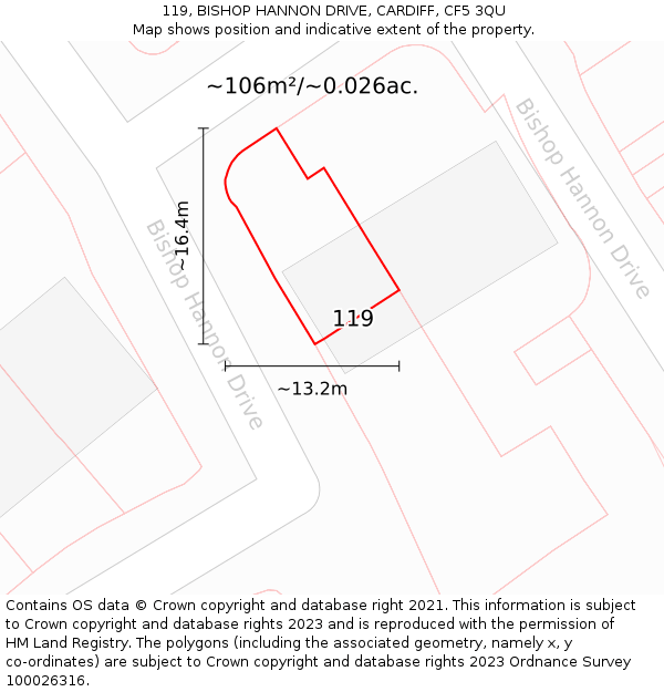 119, BISHOP HANNON DRIVE, CARDIFF, CF5 3QU: Plot and title map