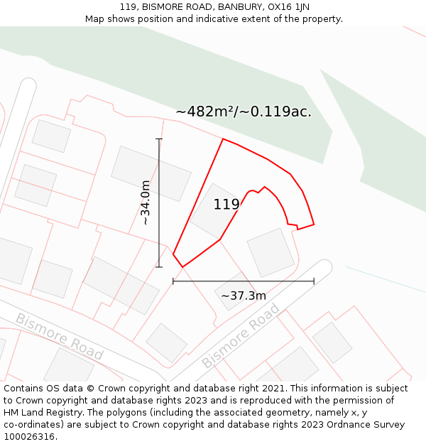 119, BISMORE ROAD, BANBURY, OX16 1JN: Plot and title map