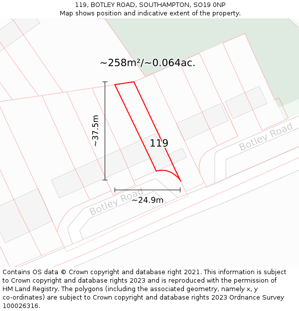 119, BOTLEY ROAD, SOUTHAMPTON, SO19 0NP: Plot and title map