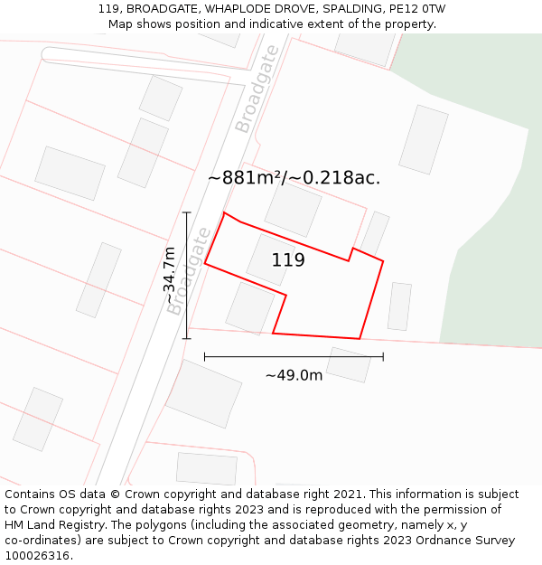 119, BROADGATE, WHAPLODE DROVE, SPALDING, PE12 0TW: Plot and title map