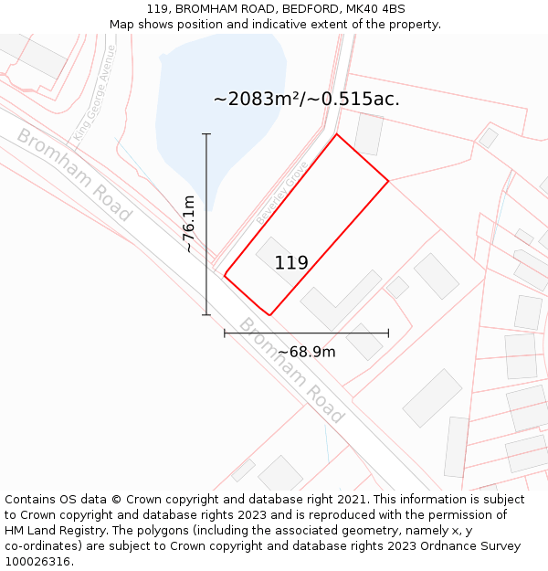 119, BROMHAM ROAD, BEDFORD, MK40 4BS: Plot and title map