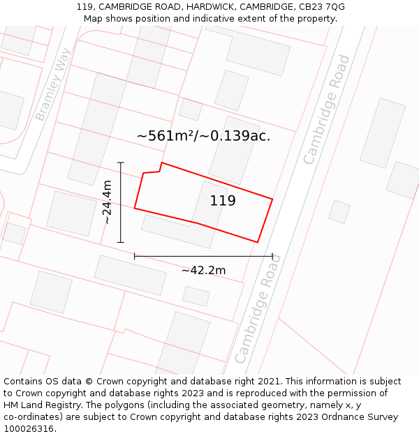 119, CAMBRIDGE ROAD, HARDWICK, CAMBRIDGE, CB23 7QG: Plot and title map