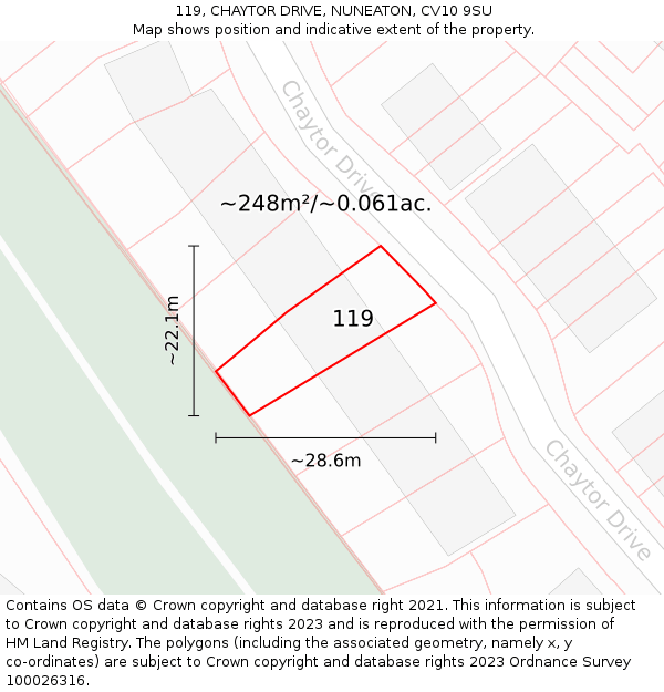 119, CHAYTOR DRIVE, NUNEATON, CV10 9SU: Plot and title map