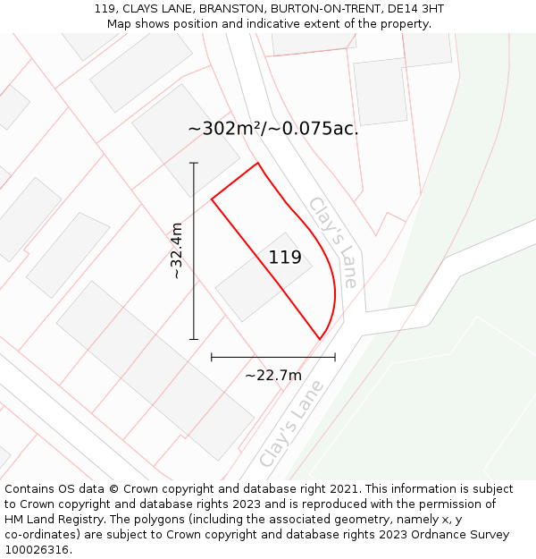 119, CLAYS LANE, BRANSTON, BURTON-ON-TRENT, DE14 3HT: Plot and title map