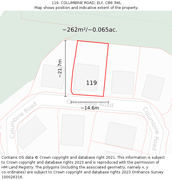 119, COLUMBINE ROAD, ELY, CB6 3WL: Plot and title map