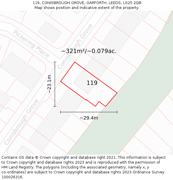 119, CONISBROUGH GROVE, GARFORTH, LEEDS, LS25 2QB: Plot and title map