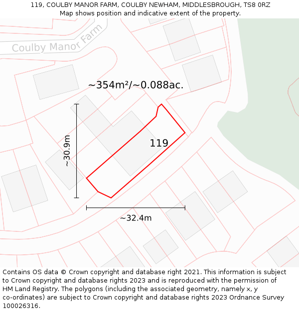 119, COULBY MANOR FARM, COULBY NEWHAM, MIDDLESBROUGH, TS8 0RZ: Plot and title map