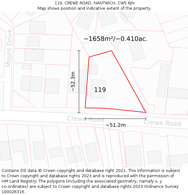 119, CREWE ROAD, NANTWICH, CW5 6JN: Plot and title map