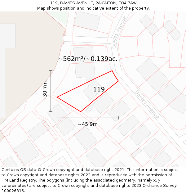 119, DAVIES AVENUE, PAIGNTON, TQ4 7AW: Plot and title map