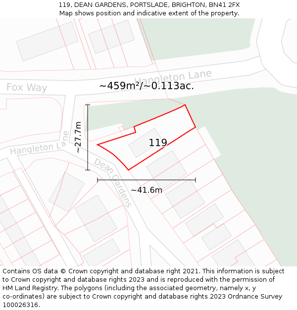 119, DEAN GARDENS, PORTSLADE, BRIGHTON, BN41 2FX: Plot and title map