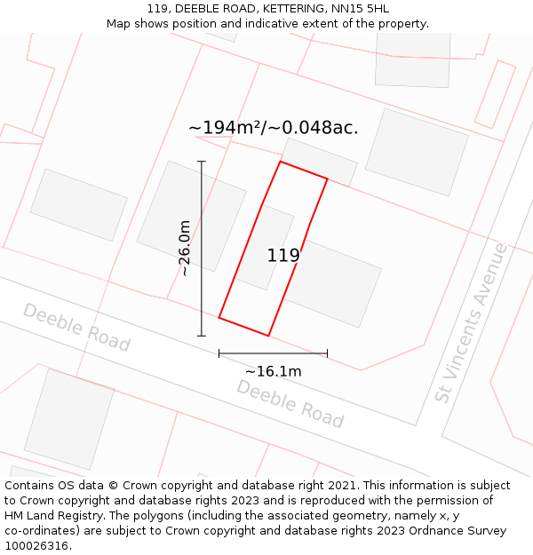 119, DEEBLE ROAD, KETTERING, NN15 5HL: Plot and title map